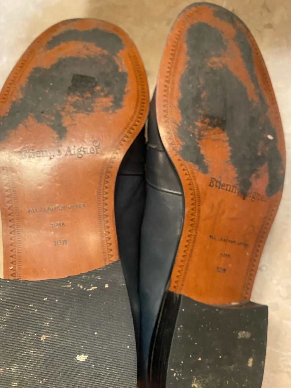 Etienne Aigner Navy Leather Tassel Loafers with Gold Bit